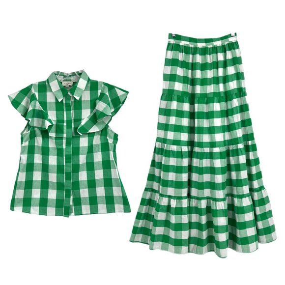 Aura Green Plaid Blouse and Maxi Skirt Set | Excellent Condition - Picture 1 of 12